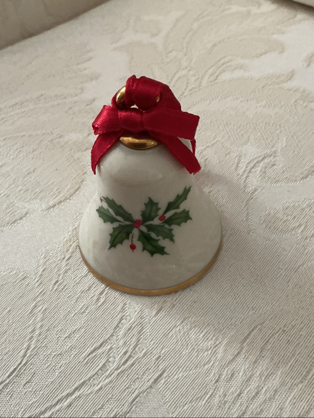 Lenox Holiday Bell Ornament with Red Ribbon